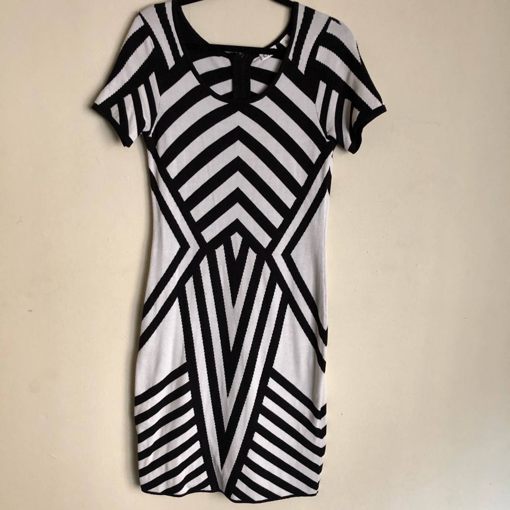 Cato knitted black white stripe symmetrical dress